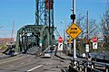 Hawthorne Br. west end 2012 with drawbridge sign and other traffic signs