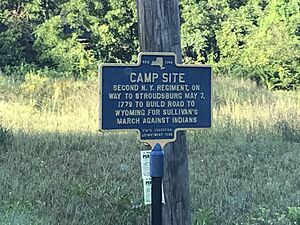 Historic marker for Neversink Drive revolutionary war camp site, 1779