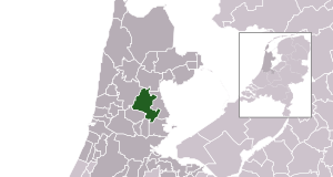 Highlighted position of Purmerend in a municipal map of North Holland