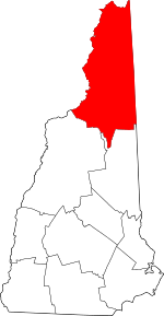 Map of New Hampshire highlighting Coös County