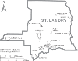 Map of St. Landry Parish Louisiana With Municipal Labels