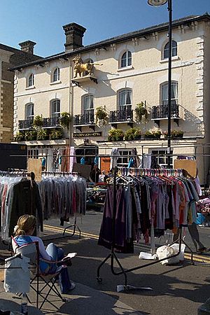 Market stalls in front of the Golden Lion Hotel, St Ives - geograph.org.uk - 310810
