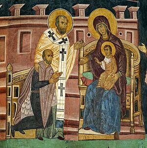 Master Andrey Ladislaus II Jagiello kneeling before the Virgin Mary