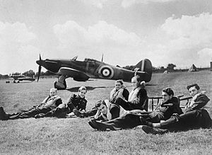 Pilots of No. 32 Squadron at Hawkinge during the Battle of Britain