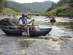 Rowing an inflatable catamaran North Platte River