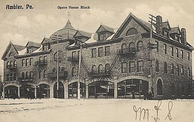 Ambler PA Opera House Block Postcard 1906