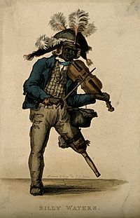 Billy Waters, a one-legged busker. Coloured engraving by T.L Wellcome V0007298.jpg