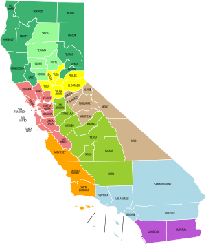 California economic regions map (labeled and colored)