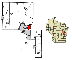 Location of Kaukauna in Outagamie County, Wisconsin.