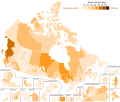 Canadian federal election, 2015 results by riding - New Democratic Party strength