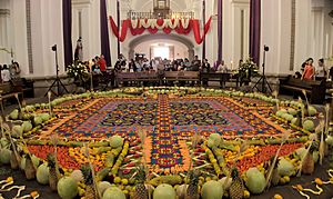 Carpet and decoration for Semana Santa in church La Merced in Antigua, Guatemala