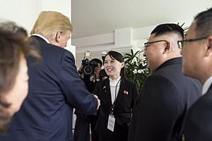 Donald Trump greets Kim Yo Jong in Singapore Summit
