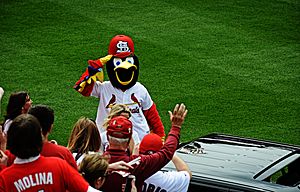 Fredbird, background, the team mascot for the St 130408-F-RN211-050