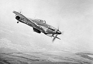 Hawker Hurricane Mk IIC of No. 166 Wing in flight from Chittagong in India, May 1943. CI191