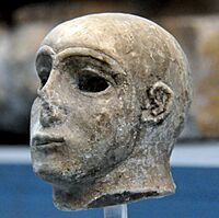 Head of a votive statue, from Adab, Iraq, early dynastic period. Ancient Orient Museum, Turkey