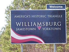 Historic Triangle sign on U.S. Route 60 just west of Grove, Virginia near Busch Gardens Europe theme park 2-03-2008