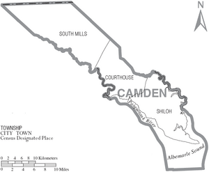Map of Camden County North Carolina With Municipal and Township Labels