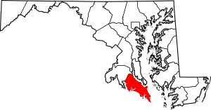 Map of Maryland highlighting St. Mary's County