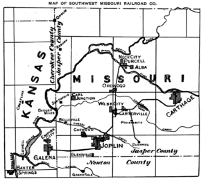 Map of Southwest Missouri Railroad Company c 1907