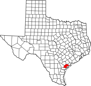 Map of Texas highlighting Refugio County