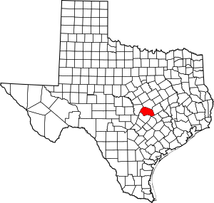 Map of Texas highlighting Williamson County