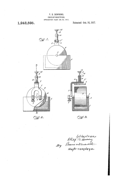 Phillip B. Downing's Envelop-moistener patent
