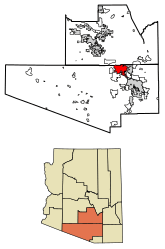 Location of Marana in Pima County and Pinal County, Arizona