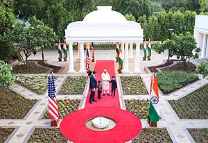 Prime Minister of Bharat, Shri Narendra Damodardas Modi welcomes VP JD Vance and his family to 7, LKM