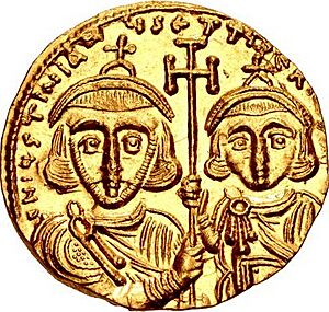 Solidus of Justinian II and Tiberius (obverse)