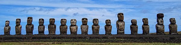 Standing Moai at Ahu Tongariki, Easter Island, Pacific Ocean
