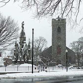 Soldier's Monument and First Unitarian Universalist Church in Jamaica Plain