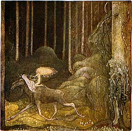 Tuvstarr riding on skutt by John Bauer 1913