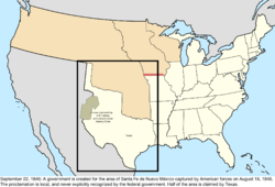 Map of the change to the United States in central North America on September 22, 1846