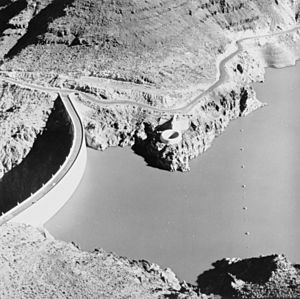 Aerial view of Owyhee Dam showing ring-gate spillway - 01