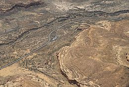 A color aerial picture of Chaco Canyon