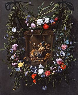 Daniël Seghers and Simon de Vos - A Garland of Flowers Surrounding a Mocking of Christ