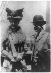 Edward Henry Harriman, railroad magnate, and wife, three-quarter-length portrait taken outdoors