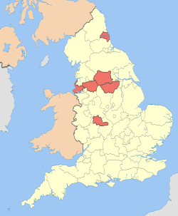 The six metropolitan counties shown within England