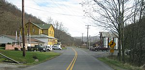 Gapsville, facing southeast on South Breezewood Road in November 2011. Breezewood Post of VFW on left.