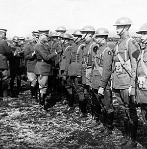 Gen Pershing decorating soldiers in Trier c1919