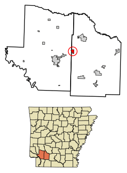 Location of Emmet in Hempstead County and Nevada County, Arkansas.