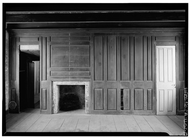 INTERIOR, WOOD PANELED WALLS WITH OPENED FIREPLACE - Thomas Massey House, Lawrence and Springhouse Roads (Marple Township), Broomall, Delaware County, PA HABS PA,23-BROOM.V,1-17