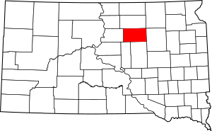 Map of South Dakota highlighting Faulk County