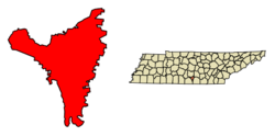 Location of Lynchburg in Moore County, Tennessee.