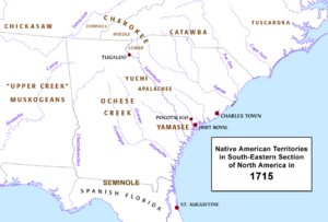 Native American Territories, SE section, North America, 1715