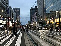 Rijo-dori Street from platform of Hondori Station at dusk