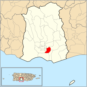 Location of barrio San Antón within the municipality of Ponce shown in red