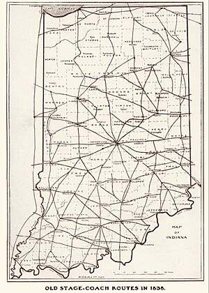 Stage coach and wagon routes through Indiana in 1838