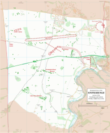 Map showing The Avenue and the boundary of the Stonehenge section of the Stonehenge and Avebury World Heritage Site