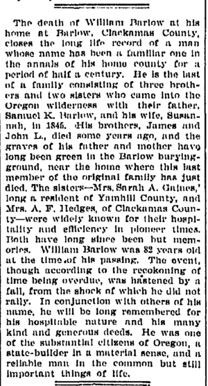 William Barlow obituary 1904